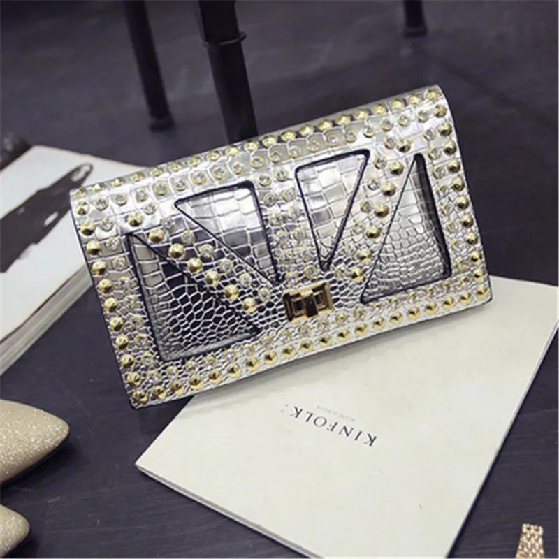 Women's PU Leather Messenger Bag Clutch Punk Style Crossbody Bag