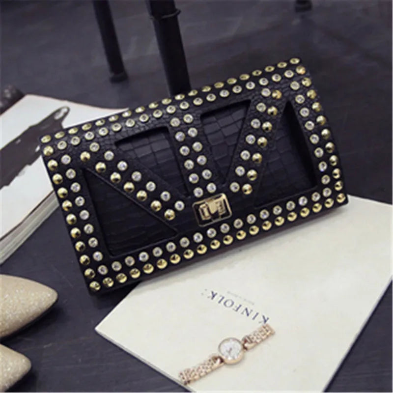 Women's PU Leather Messenger Bag Clutch Punk Style Crossbody Bag
