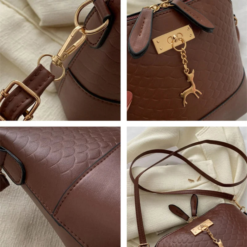 Women's PU Midium Retro Fawn Crossbody Bag Lady Solid Messenger Bags