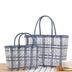 Women's PVC Handwoven Handbag Transparent Check Vegetable Basket Bag