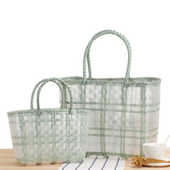 Women's PVC Handwoven Handbag Transparent Check Vegetable Basket Bag