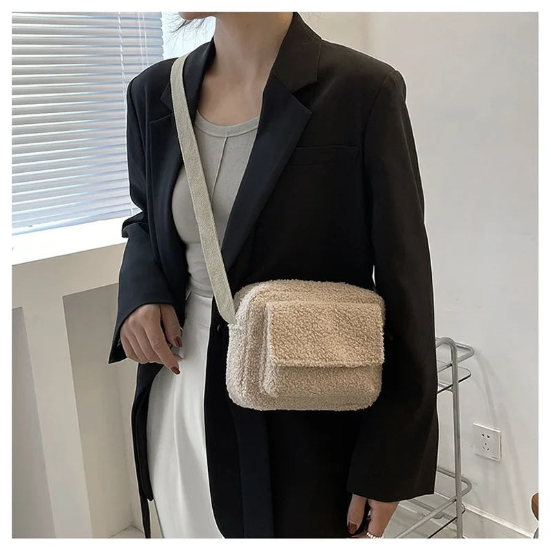 Plush Fabric Shoulder Crossbody Bag for Women
