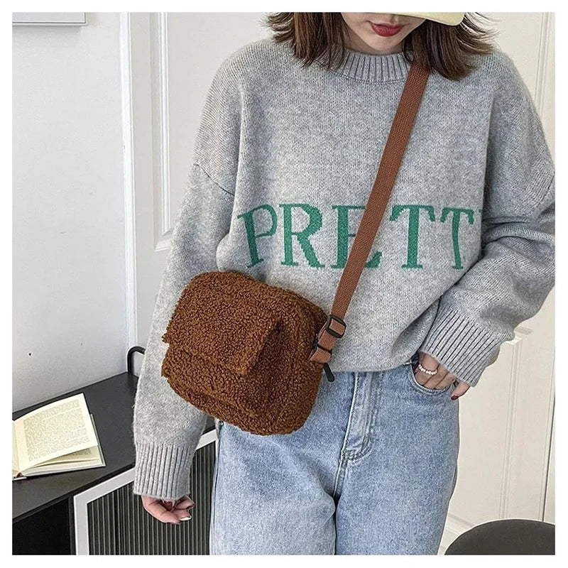 Plush Fabric Shoulder Crossbody Bag for Women