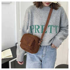 Plush Fabric Shoulder Crossbody Bag for Women