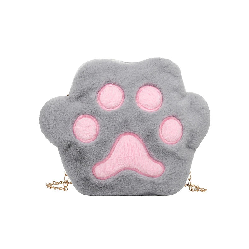 Women's Plush Shoulder Bag Bear Paw Chain Handbag Zipper Messenger Bags