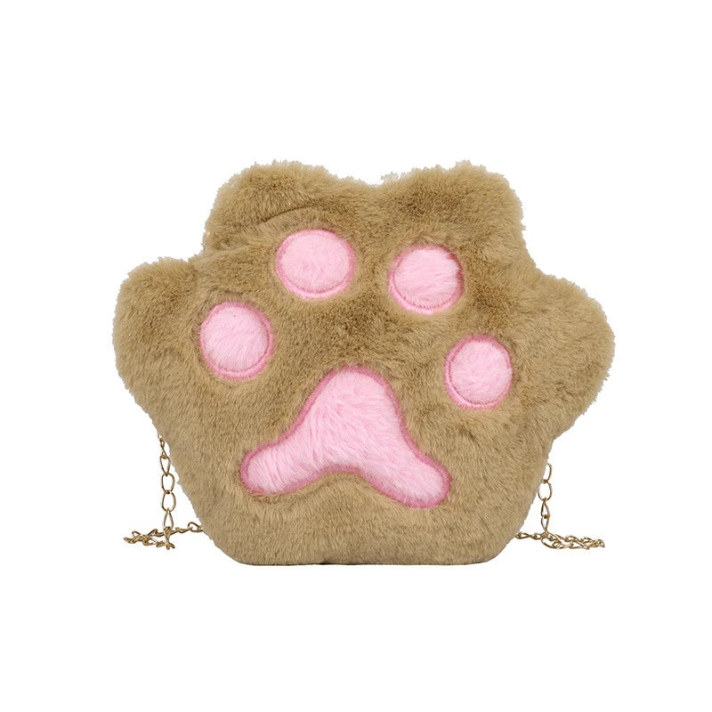 Women's Plush Shoulder Bag Bear Paw Chain Handbag Zipper Messenger Bags