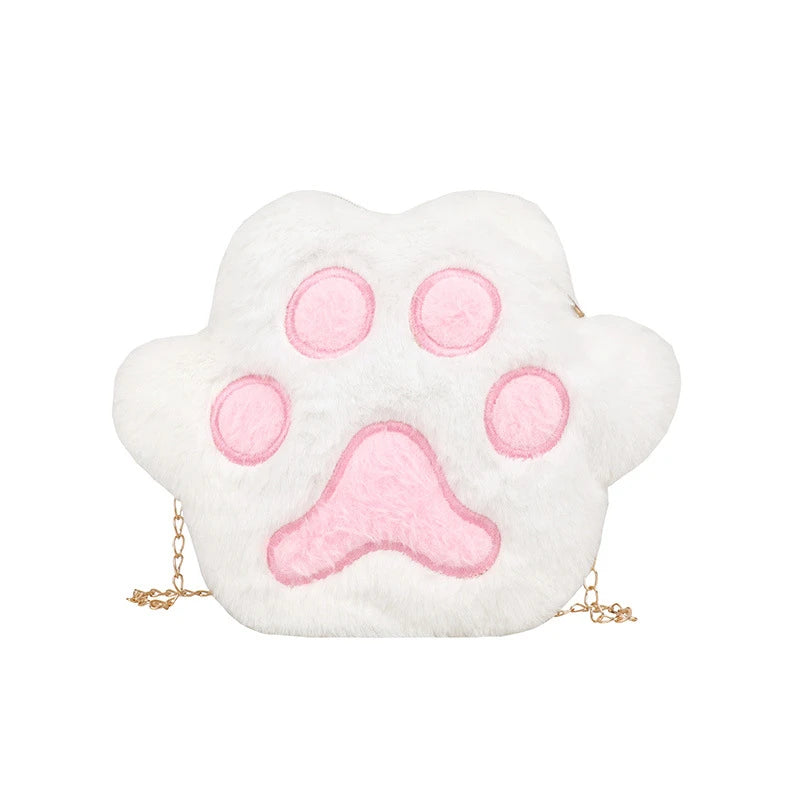Women's Plush Shoulder Bag Bear Paw Chain Handbag Zipper Messenger Bags
