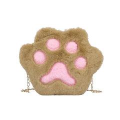 Women's Plush Shoulder Bag Bear Paw Chain Handbag Zipper Messenger Bags