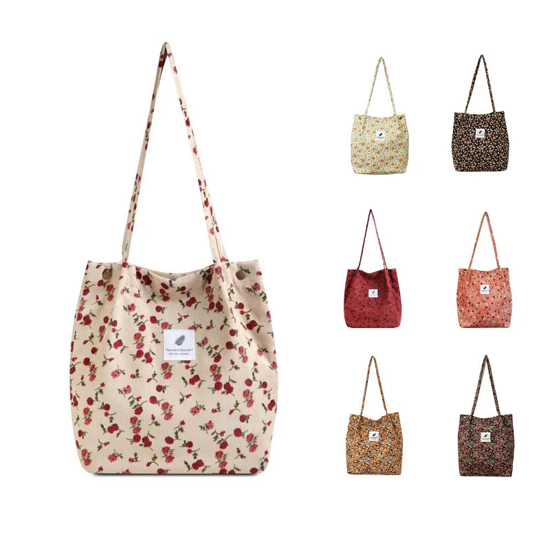 Printed Handbag Large Capacity Corduroy Canvas Bag Plush Shoulder Bag