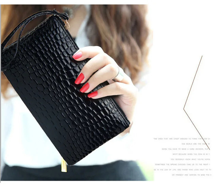 Crocodile Pattern Handbag Long Purse PU Leather Wallet Clutch
