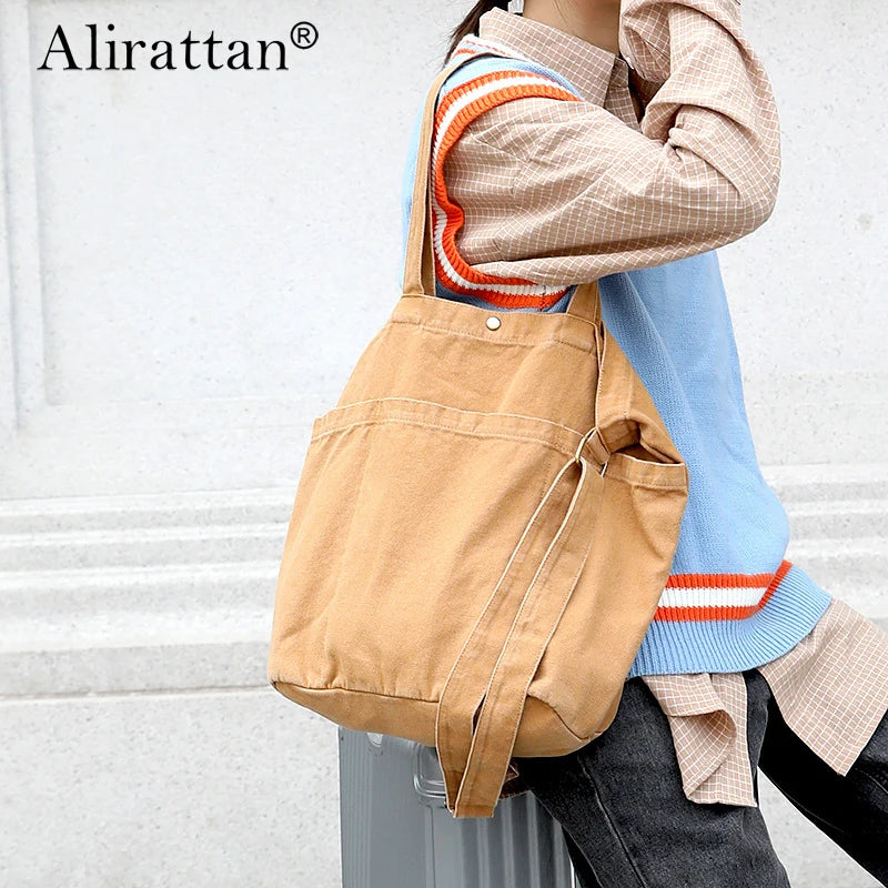 Canvas School Messenger Bag Large Capacity Casual Shoulder Handbag for Women