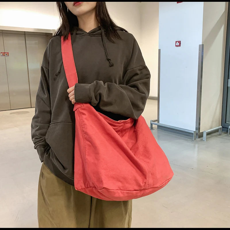 Women's Canvas Messenger Bag Solid Large Capacity Shoulder Handbag