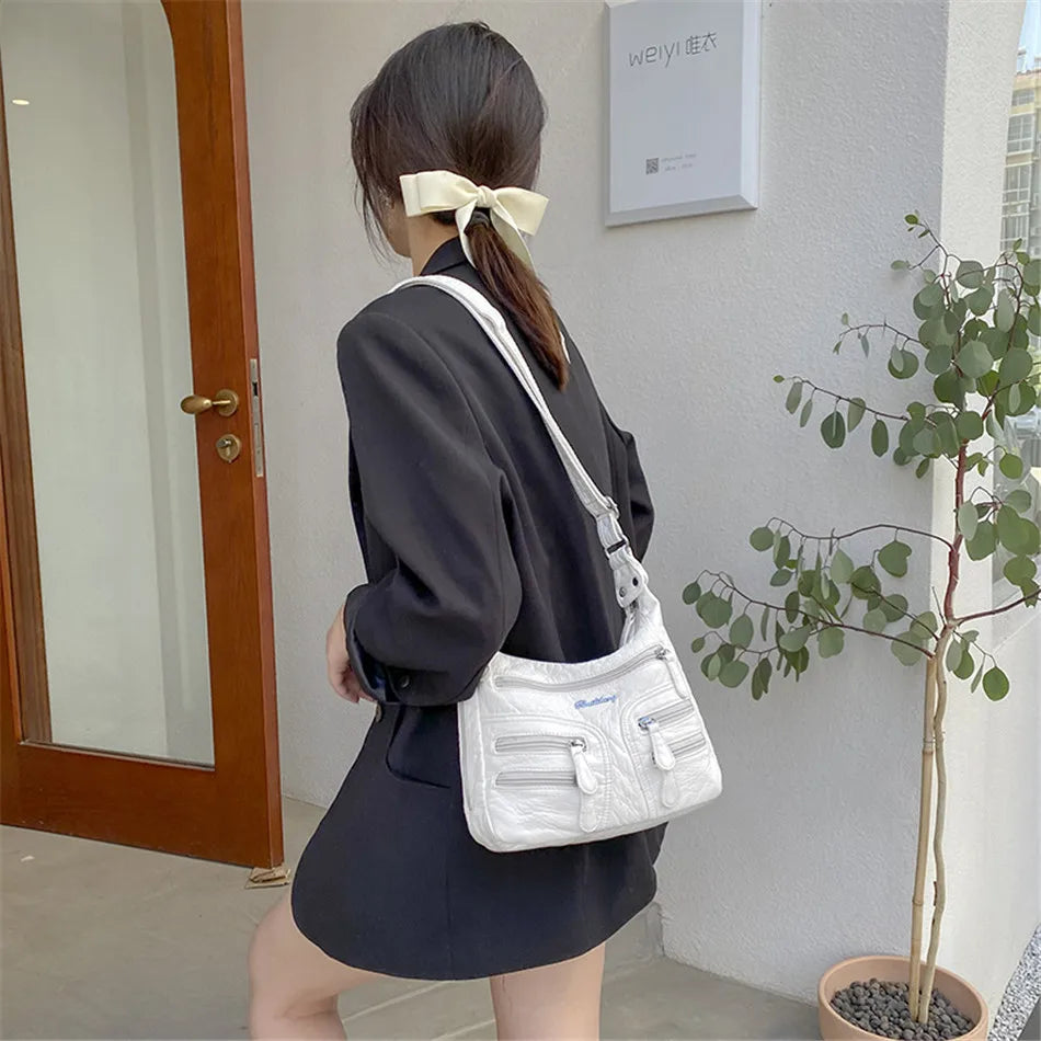 Sheepskin Leather Shoulder Bags with Multiple Pockets