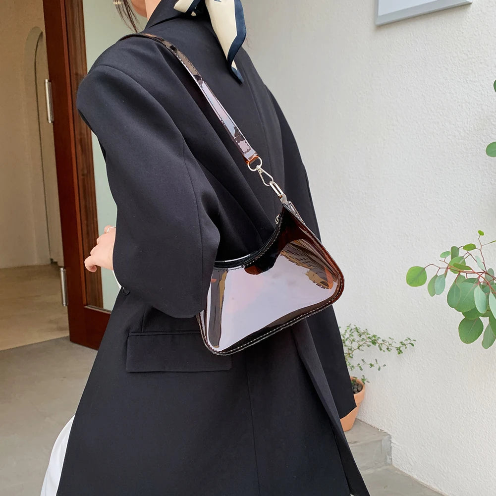 Women's Transparent Shopper Bag Solid Shoulder Underarm Phone Bag