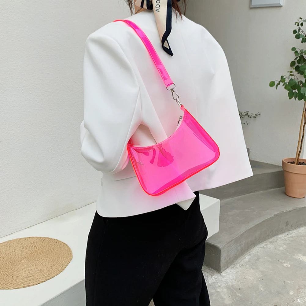 Women's Transparent Shopper Bag Solid Shoulder Underarm Phone Bag