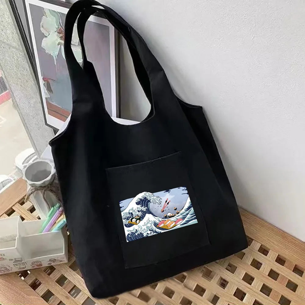 Canvas Commuter Shopper Vest Bag Cotton Cloth Wave Bolsas