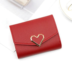 Women's Short Leather Wallet Heart Holder Buckle Clutch