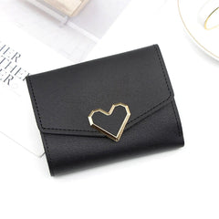 Women's Short Leather Wallet Heart Holder Buckle Clutch