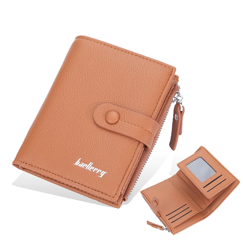 Women's Zipper Short Wallet Litchi Clip Buckle Wallet