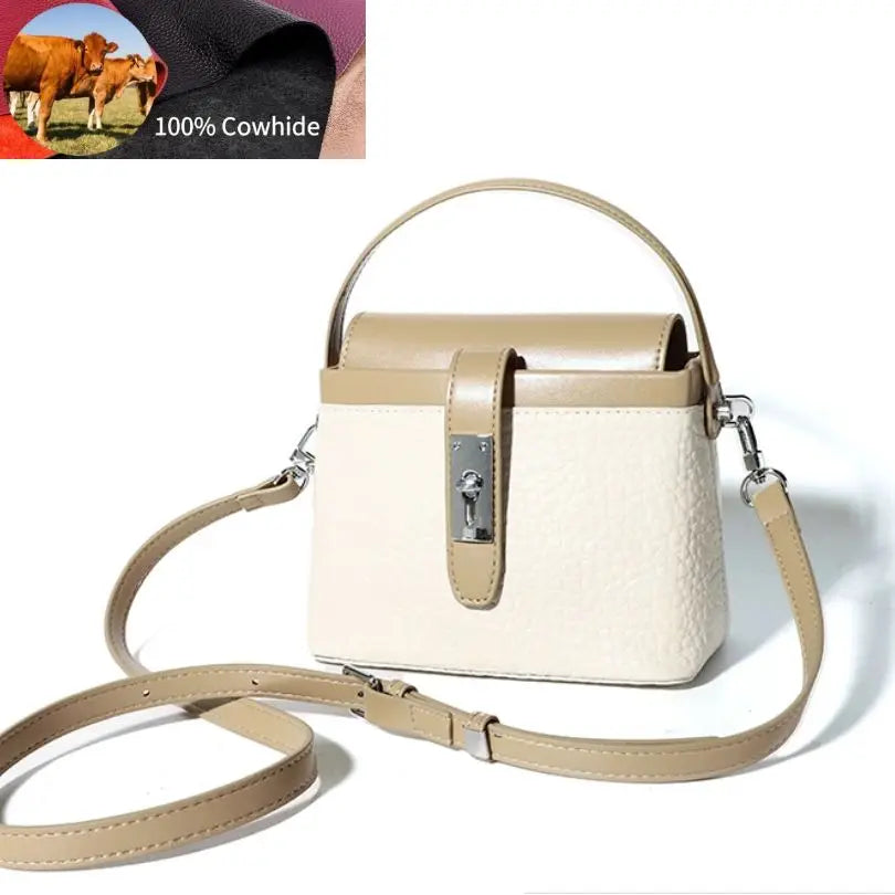 Cowhide Shoulder Bag Handbag Square Ladies Tote Leather Crossbody Bag