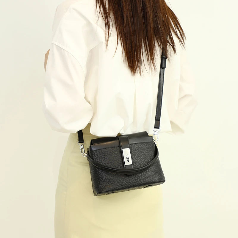 Cowhide Shoulder Bag Handbag Square Ladies Tote Leather Crossbody Bag