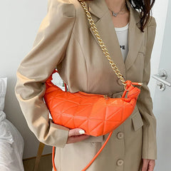 Women's Shoulder Bag Retro Chain Dumpling Bag Rhombus Embroidery Thread Shoulder
