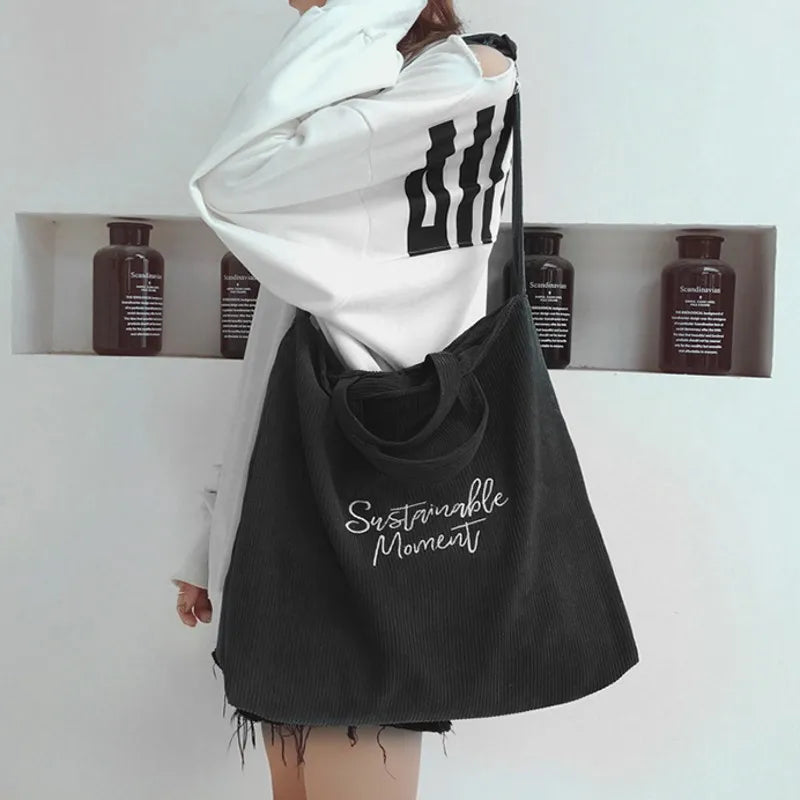 Corduroy Crossbody Bag Large Capacity Solid Color Female Handbag