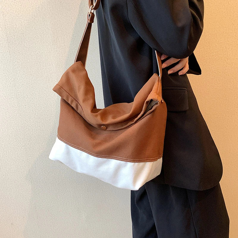 Large Canvas Crossbody Bag for Women Cotton Cloth Handbag