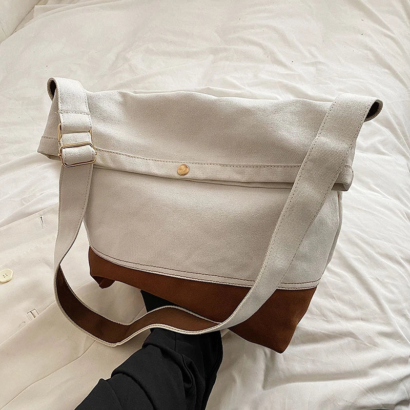 Large Canvas Crossbody Bag for Women Cotton Cloth Handbag