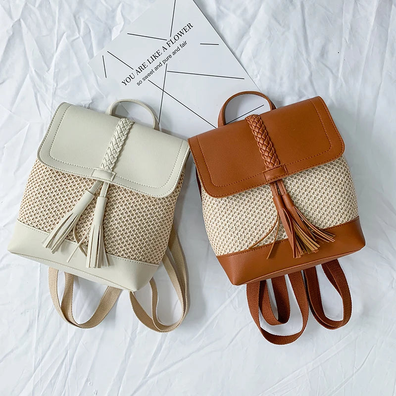 Women's Large Capacity Weaving Shoulder Bag for Travel, Crossbody Backpack