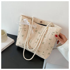 Women's Retro Art Handbag Straw Woven Shoulder Bag