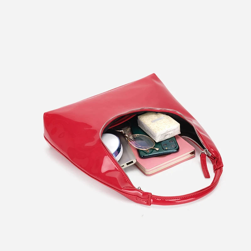 Women's PU Leather Shoulder Bag Vintage Patent Underarm Bags