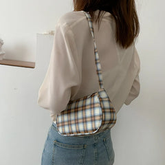 Retro Plaid Underarm Bag Chain Strap Zipper Mini Handbag Casual Shoulder Bag