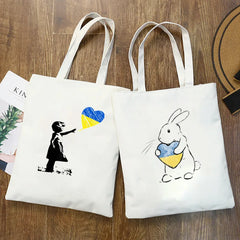 Ukraine Love Graph Print Canvas Shoulder Bag - Large Capacity Ladies Handbag