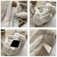 Women's Plush Shoulder Bag Solid Texture Zipper Handbag