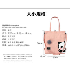 Canvas Shoulder Bag Cartoon Panda Print Shopper Purse Crossbody Bag