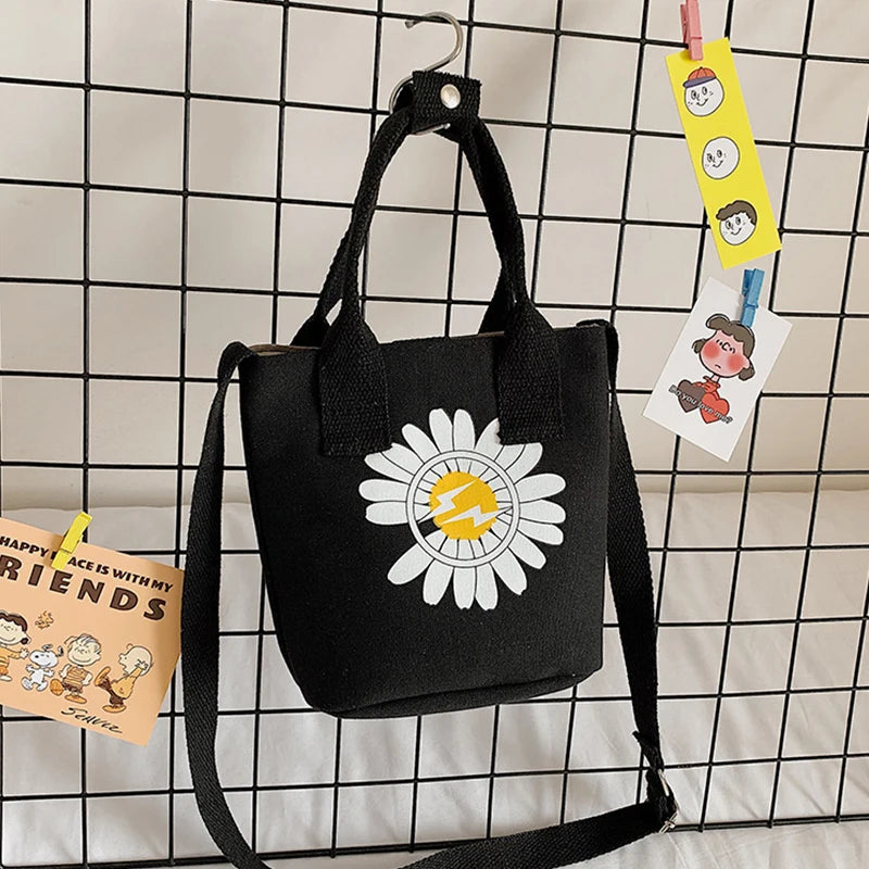 Women's Daisy Canvas Handbags Casual Vintage Purse Bucket Pocket Large Capacity