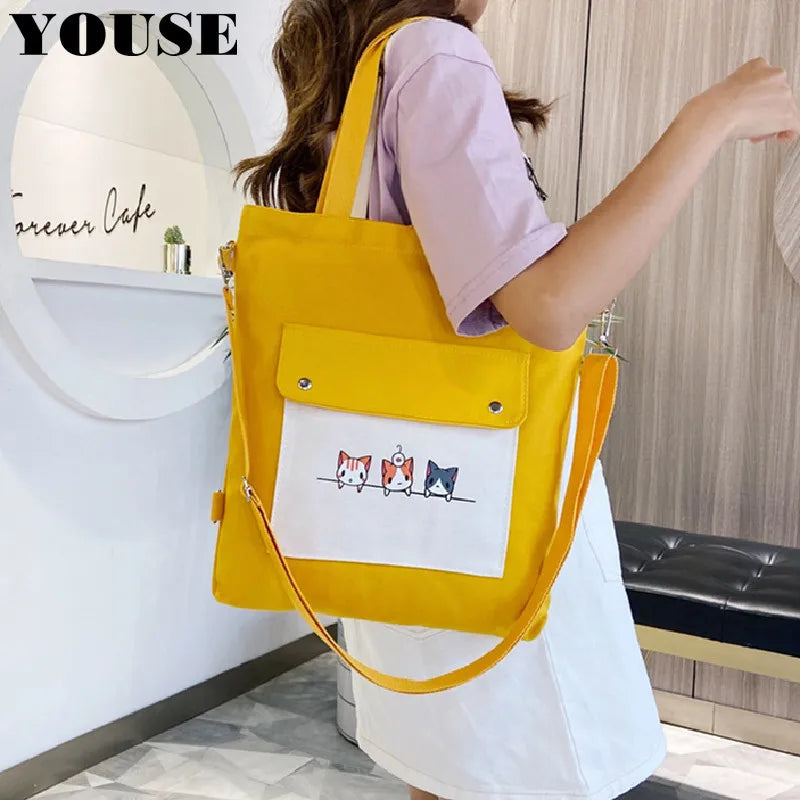 Canvas Crossbody Tote Bag for Women with Long Strap