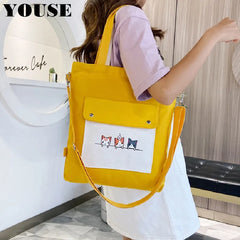 Canvas Crossbody Tote Bag for Women with Long Strap