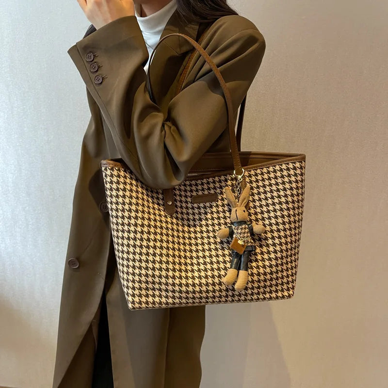 Women's Plaid Canvas Tote Bag with Zipper
