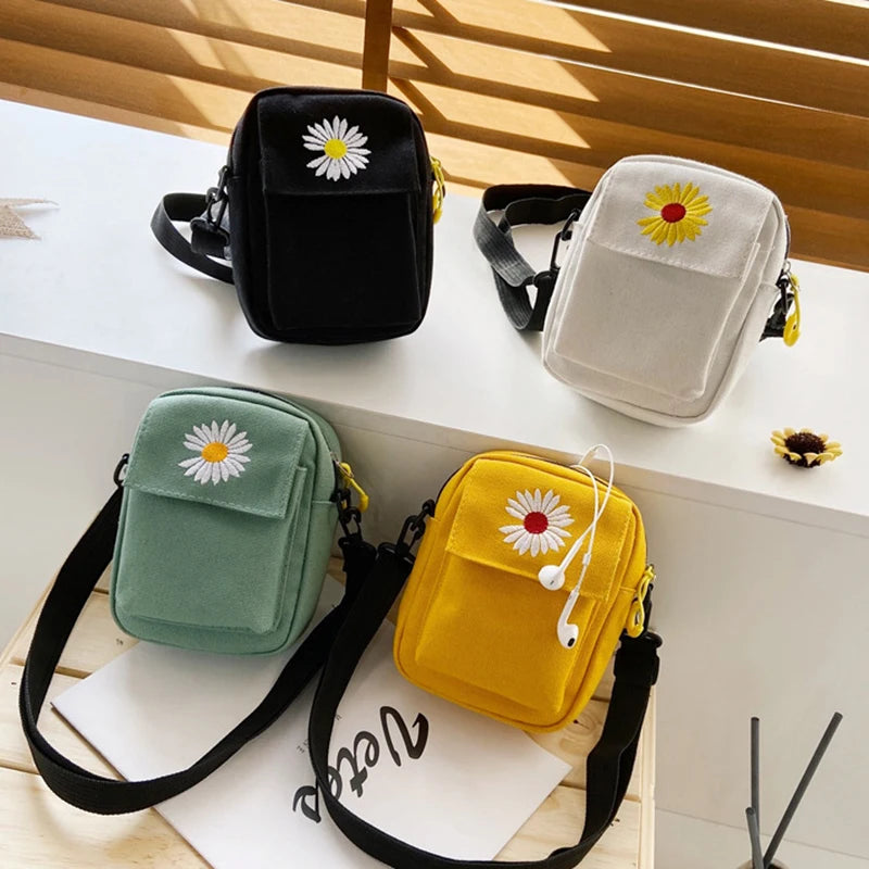 Women's Casual Single Shoulder Bag with Daisy Canvas Handbag