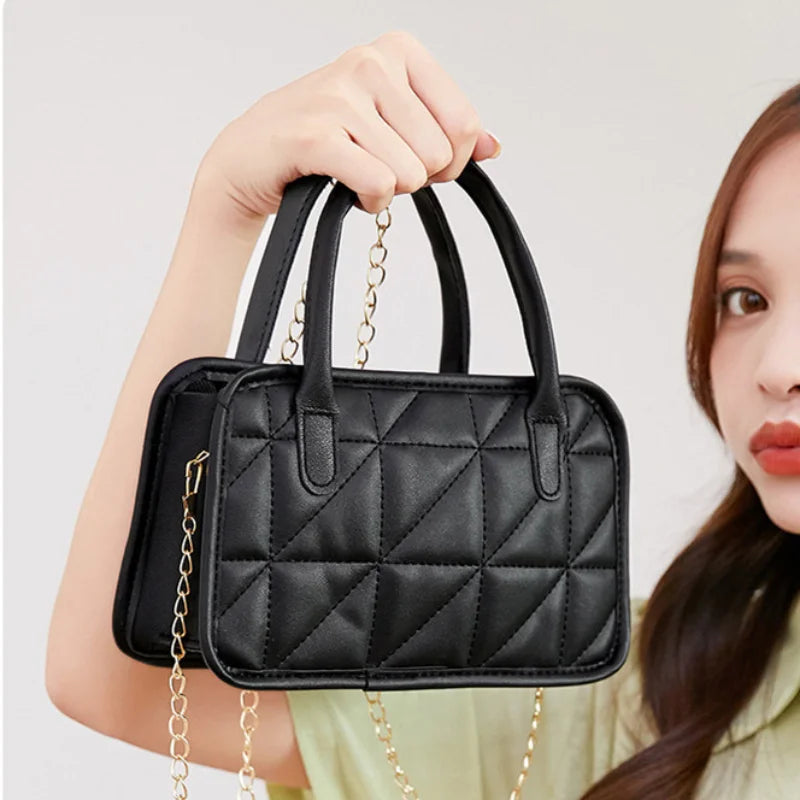 Women's Rhombus Chain Messenger Pillow Bag Embroidered Purse Crossbody Tote