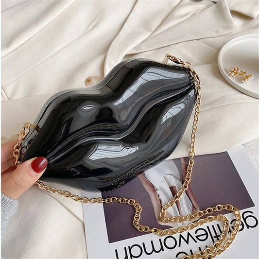 Women's Small Crossbody Bag Red-mouth Chain Purse Clutch Shoulder Bag
