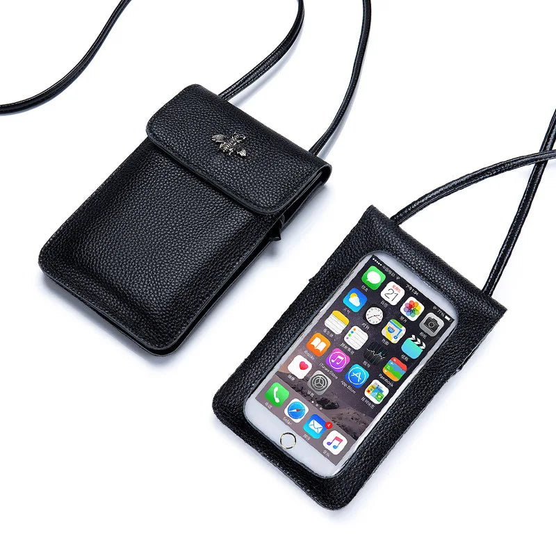 Small Leather Shoulder Crossbody Bag Bee Touch Screen Phone Purse
