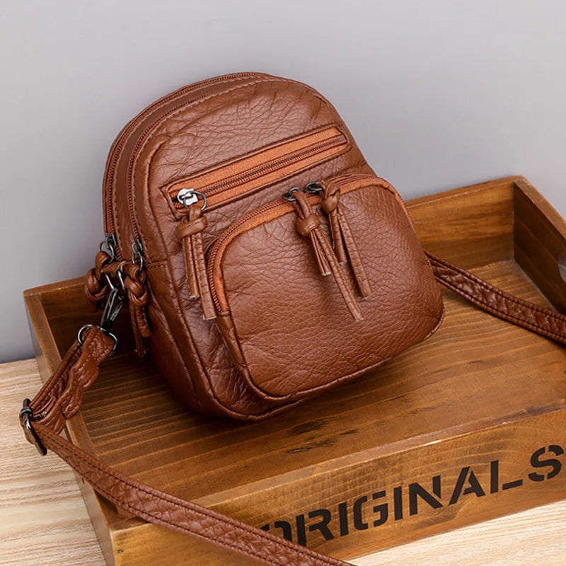 Women's Small Messenger Crossbody Bag Soft Leather Texture Shoulder Bag