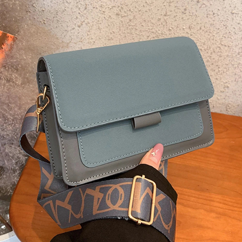 Women's Small Square Bag Wide Strap Shoulder Bag PU Leather