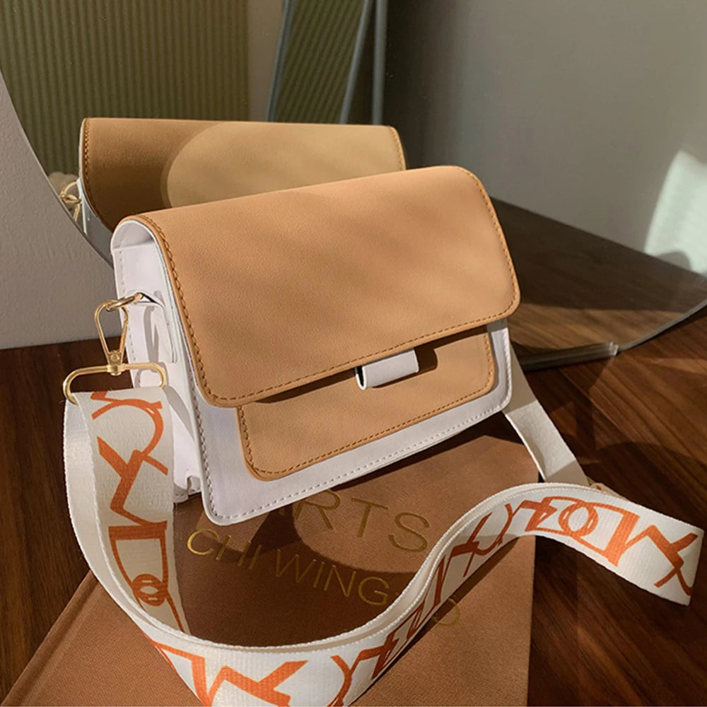 Women's Small Square Bag Wide Strap Shoulder Bag PU Leather