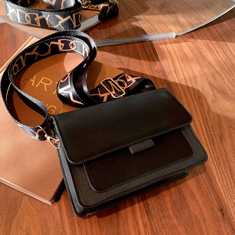 Women's Small Square Bag Wide Strap Shoulder Bag PU Leather