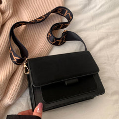 Women's Small Square Bag Wide Strap Shoulder Bag PU Leather