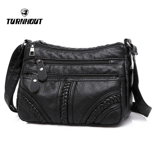 Women's Soft Leather Shoulder Bag Crossbody Multi-layer Small Messenger Handbag